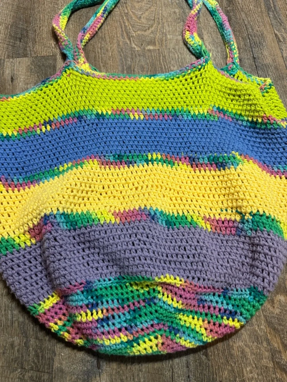 Summer Bag Large Handmade Multicolor Crochet Tote Bag Yellow Blue Green Purple